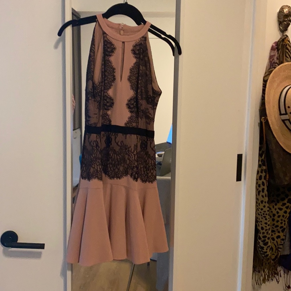 BCBG pink and black lace mini dress